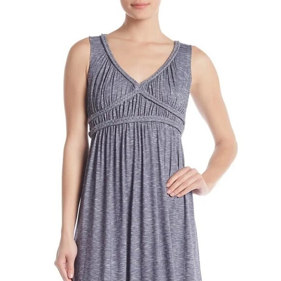 Max Studio Gray Braided Trim V-Neck Sleeveless Greek Goddess Maxi Dress - Picture 2 of 8